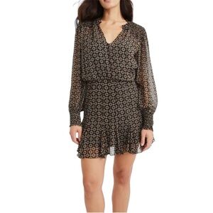 Veronica Beard Sacchi Token Print Long Sleeve Chiffon Short Dress 4